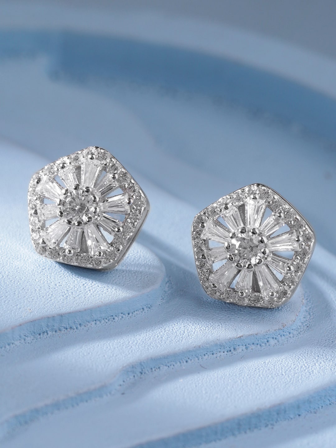

Rubans Silver Silver Plated AD Studded Sterling Silver Studs Earrings