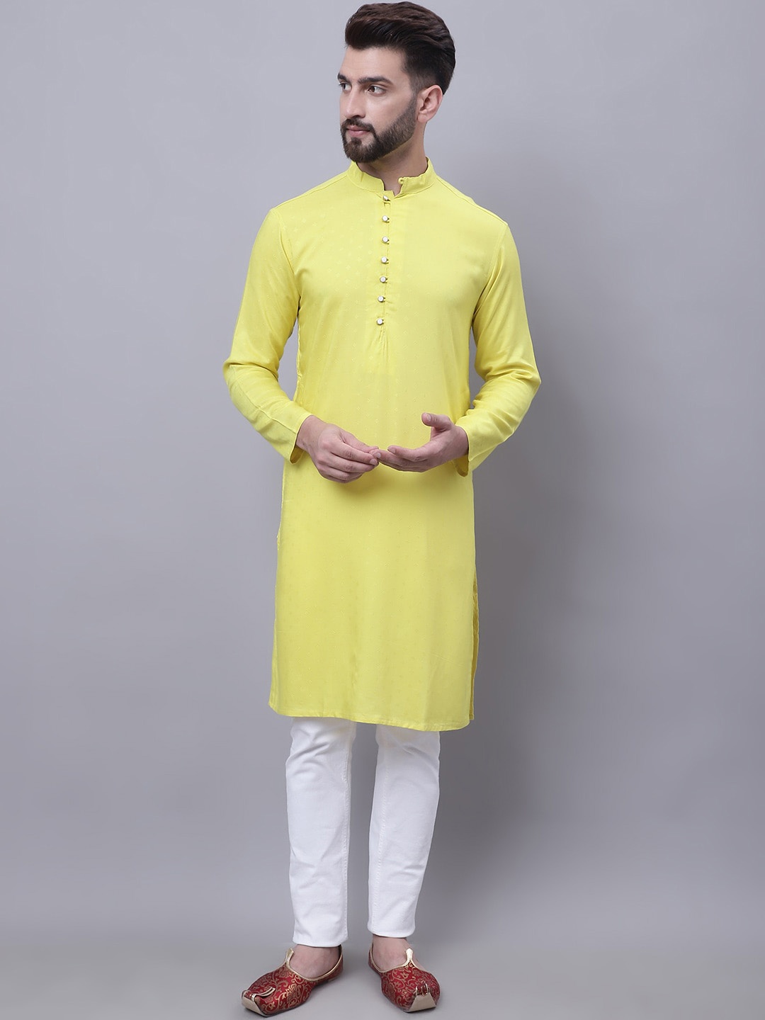 

even Mandarin Collar Straight Pure Cotton Kurta, Yellow