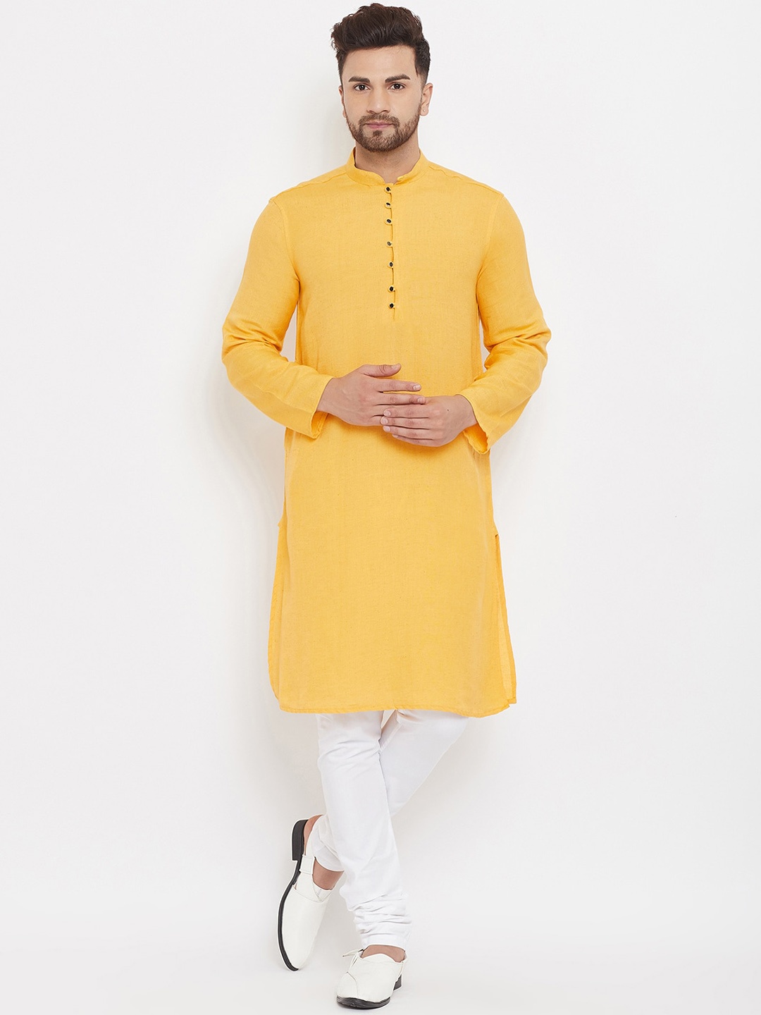 

even Mandarin Collar Straight Pure Cotton Kurta, Yellow