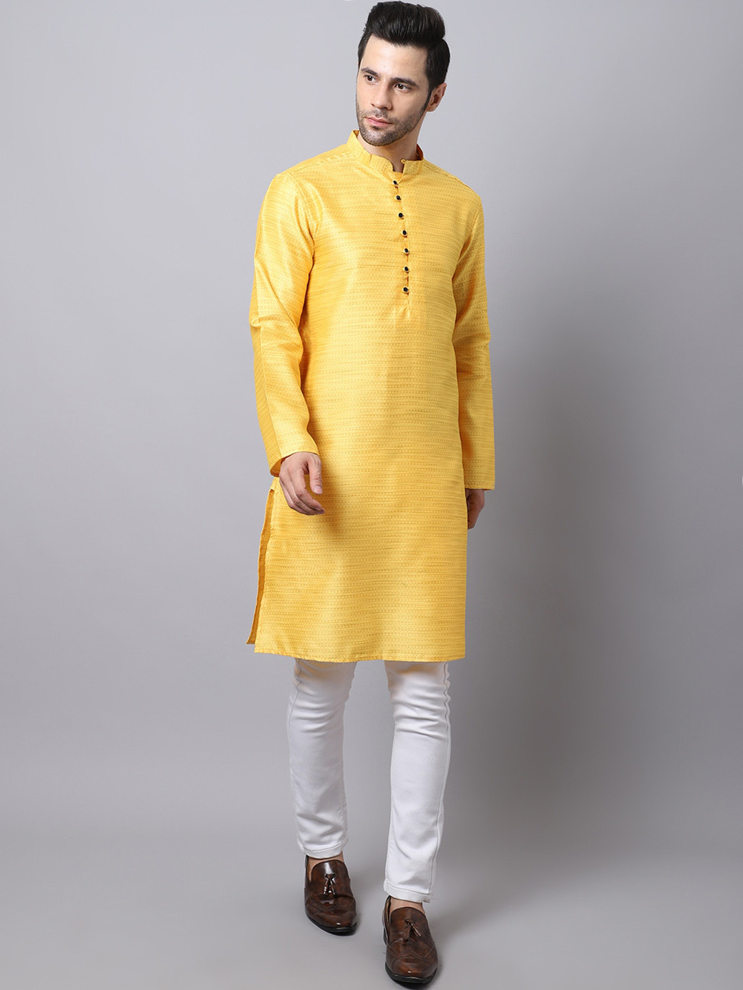 

even Striped Mandarin Collar Straight Kurta, Yellow