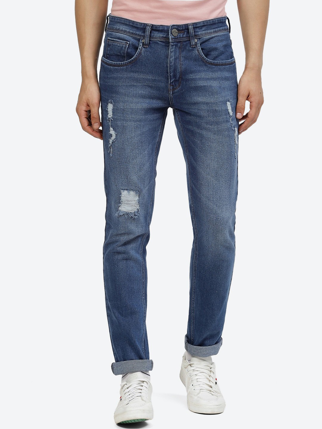 

2Bme Men Blue Slim Fit Mildly Distressed Heavy Fade Stretchable Jeans