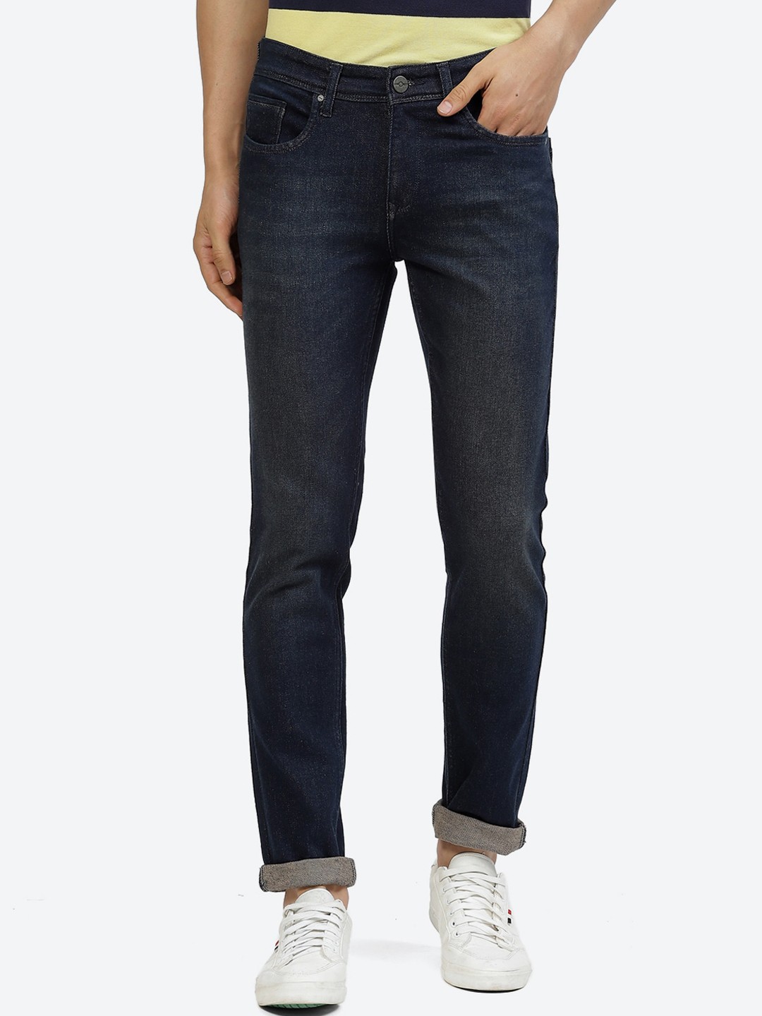 

2Bme Men Mid-Rise Clean Look Slim Fit Light Fade Stretchable Cotton Jeans, Blue