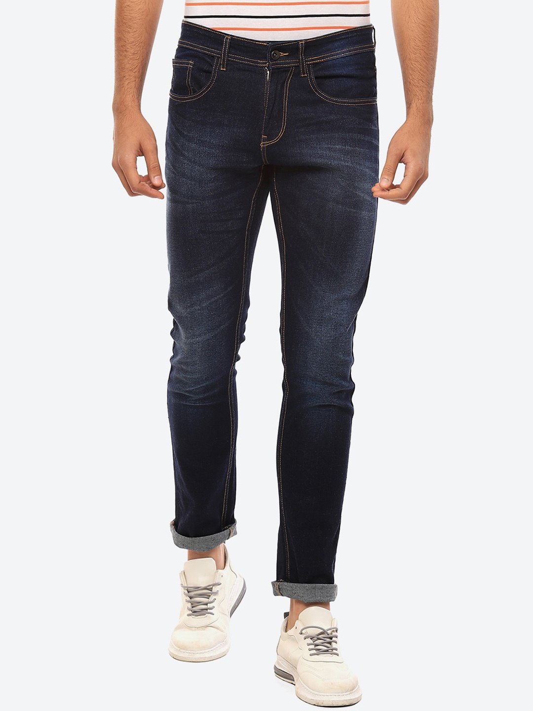 

2Bme Men Mid-Rise Clean Look Slim Fit Heavy Fade Stretchable Cotton Jeans, Blue