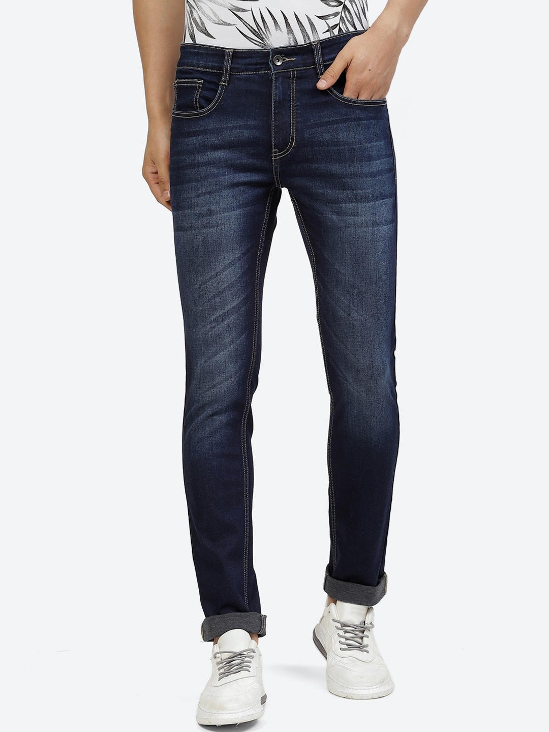 

2Bme Men Slim Fit Clean Look Heavy Fade Stretchable Jeans, Blue