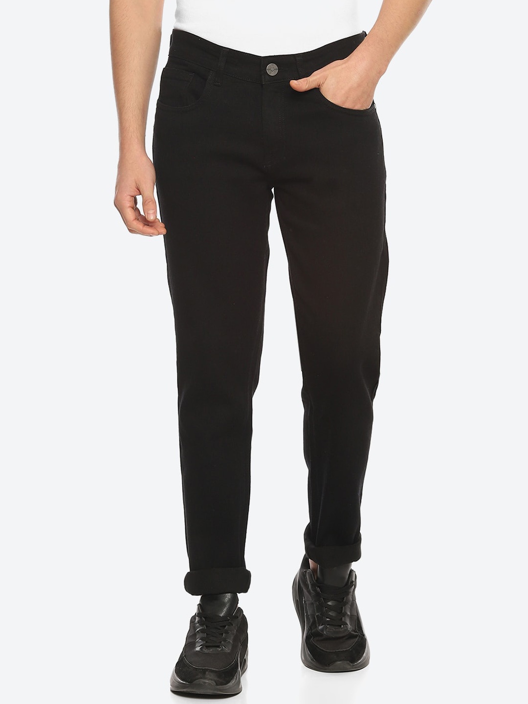 

2Bme Men Mid-Rise Clean Look Slim Fit Stretchable Cotton Jeans, Black