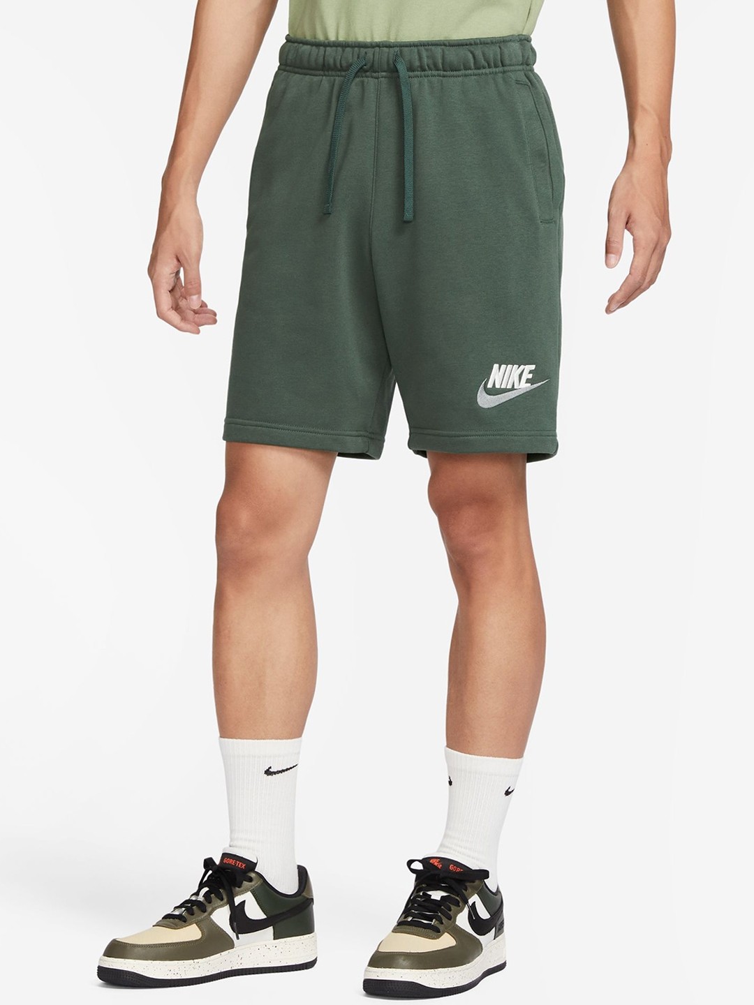 

Nike Club Men French Terry Brand Logo Printed Sports Shorts, Green