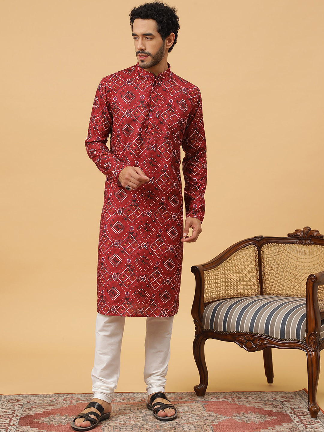

TABARD Bandhani Printed Pure Cotton Straight Kurta, Red