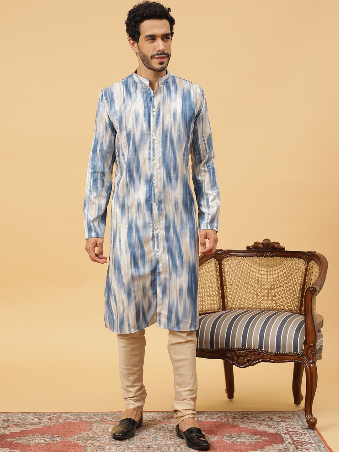 

TABARD Abstract Printed Thread Work Pure Cotton Straight Kurta, Blue