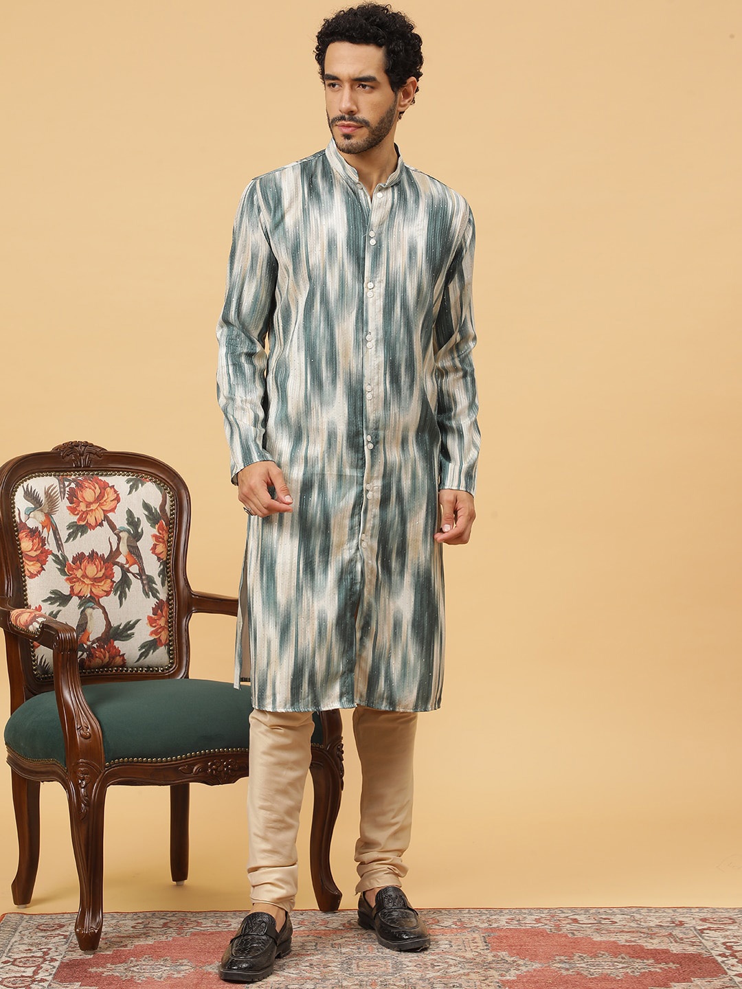 

TABARD Abstract Printed Thread Work Pure Cotton Straight Kurta, Green