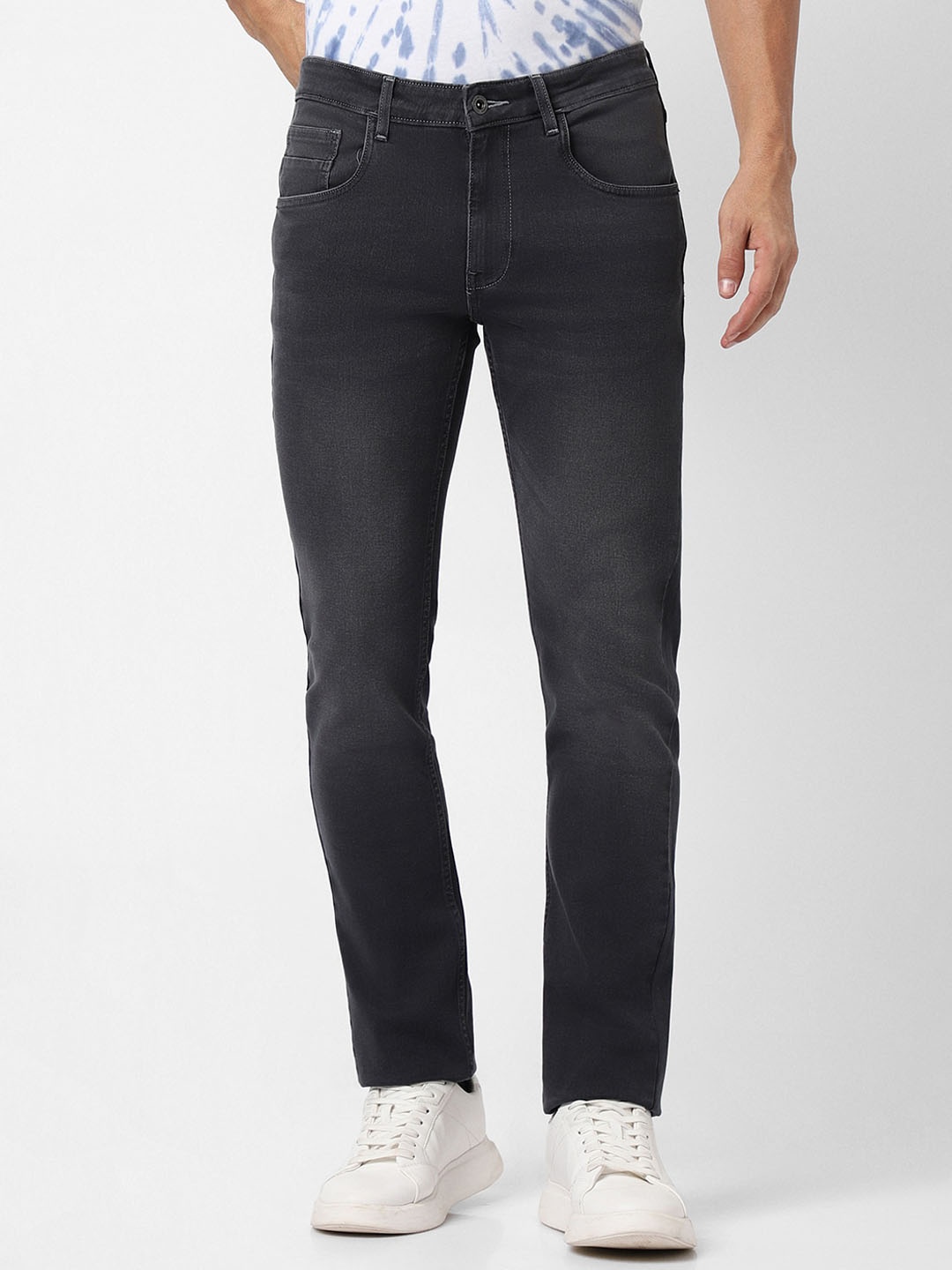 

VAN HEUSEN DENIM LABS Men Slim Fit Clean Look Heavy Fade Stretchable Jeans, Grey