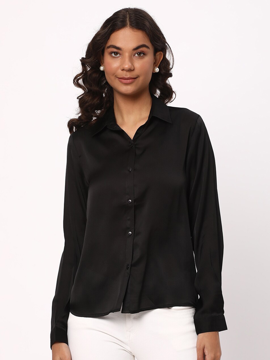 

R&B Spread Collar Casual Shirt, Black
