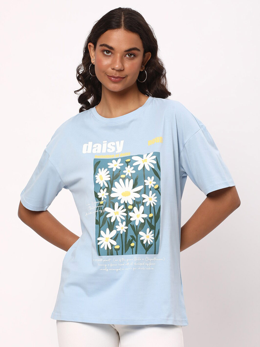 

R&B Floral Printed Oversized Cotton T-Shirt, Blue