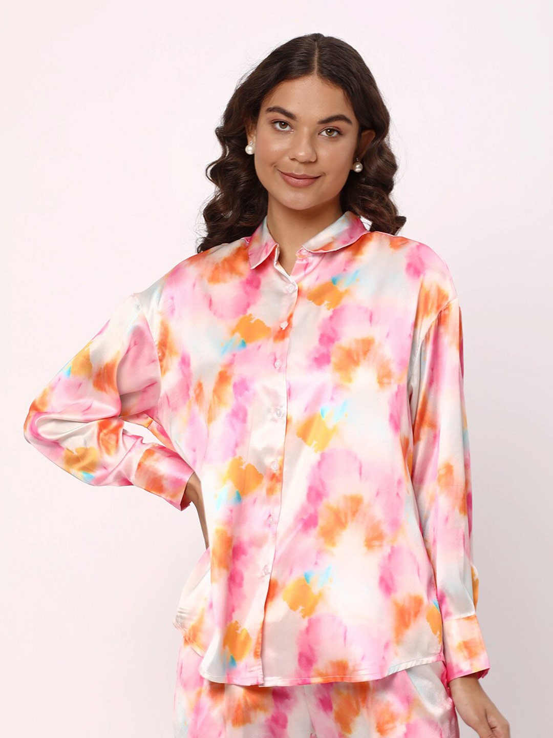 

R&B Abstract Printed Shirt Style Top, Pink