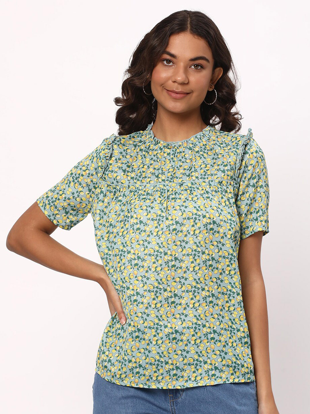 

R&B Floral Printed Top, Blue