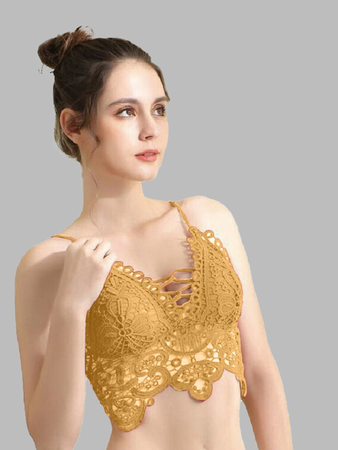 

Krelin Self Design Cotton Bralette Crop Top, Yellow