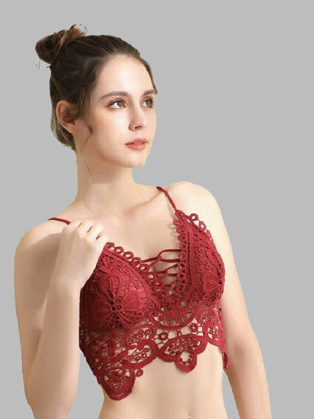 

Krelin Lace Bralette Crop Top, Red