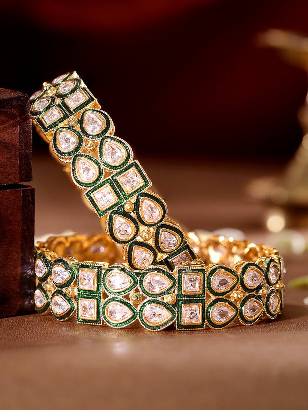 

Rubans Set Of 2 Gold-Plated Kundan Studded Bangle