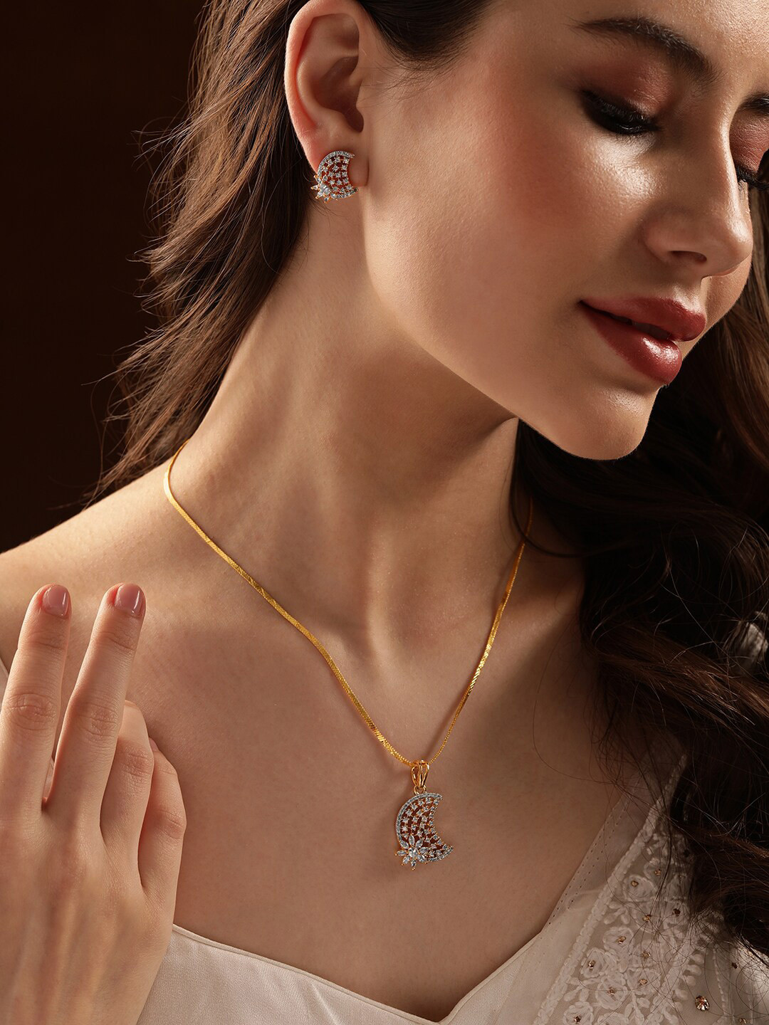 

Rubans 22K Gold Plated CZ Studded Jewellery Set