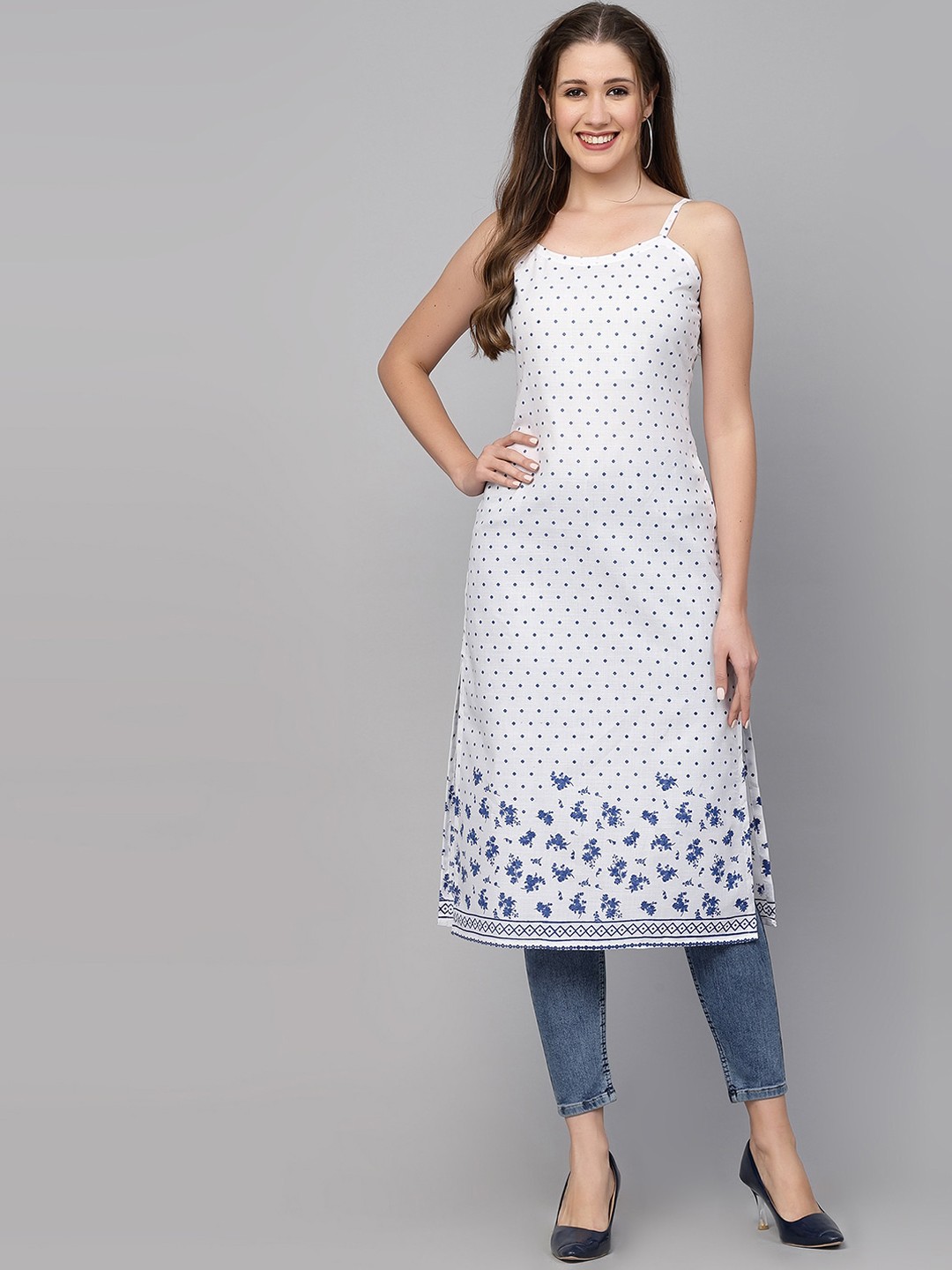 

SKYLEE Geometric Printed Sleeveless Kurta, White