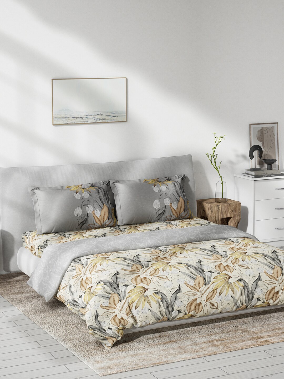 

DDecor Live Beautiful Off White & Beige Pure Cotton Double Queen Bedding Set
