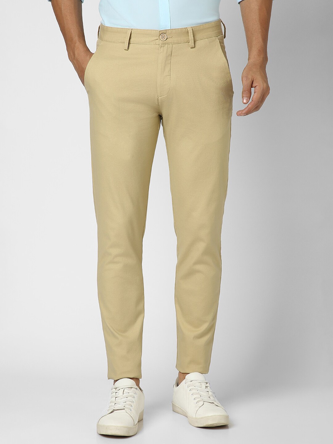 

Peter England Casuals Men Slim Fit Mid-Rise Trousers, Khaki