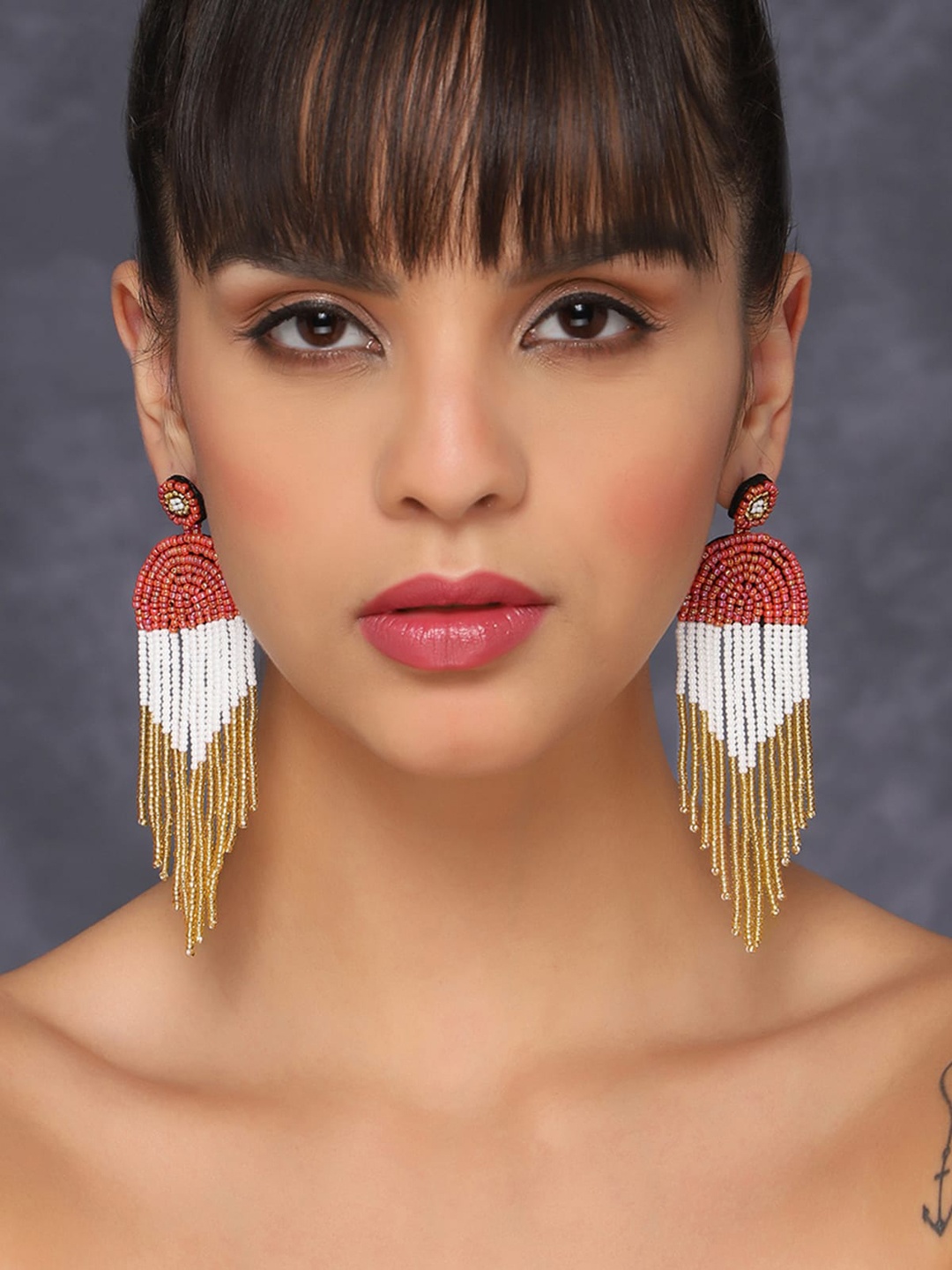 

AQUASTREET Artificial Beads-Beaded Geometric Drop Earrings, Red