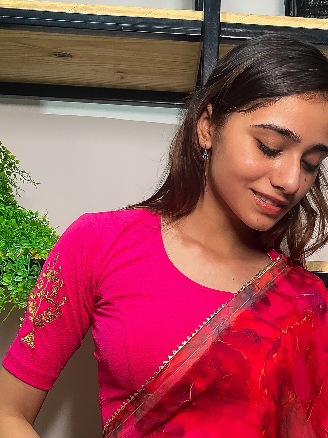 

Bindigasm's Advi Embroidered Jacquard Saree Blouse, Pink