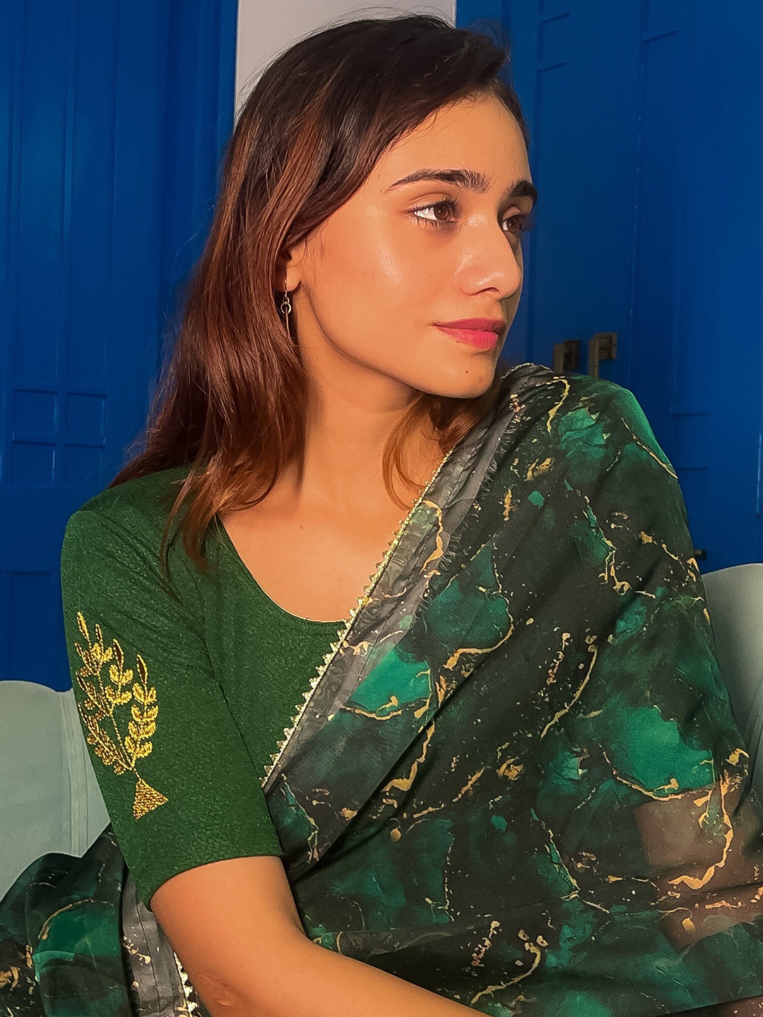 

Bindigasm's Advi Embroidered Stretchable Saree Blouse, Green