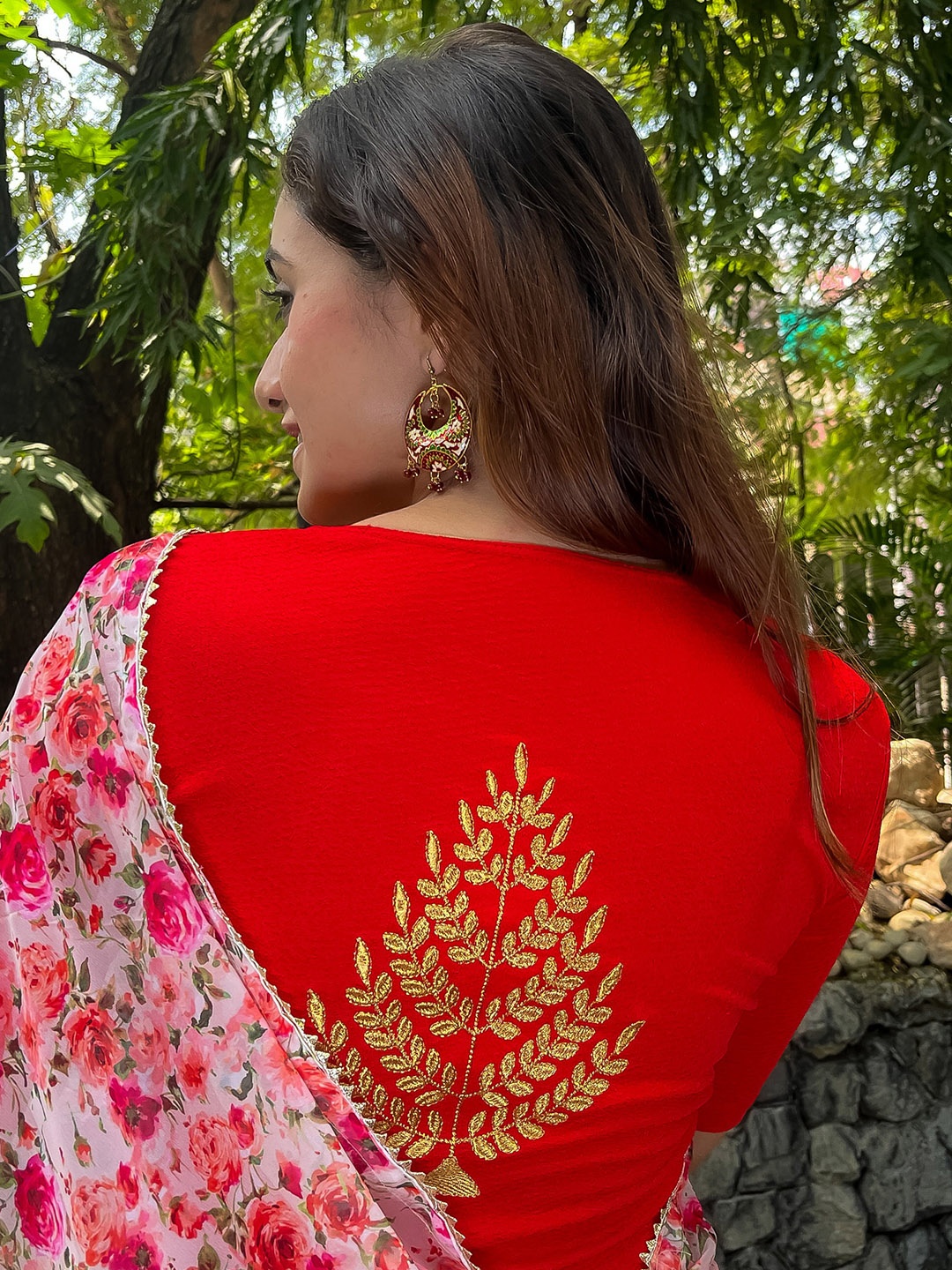 

Bindigasm's Advi Embroidered Stretchable Slip On Saree Blouse, Red