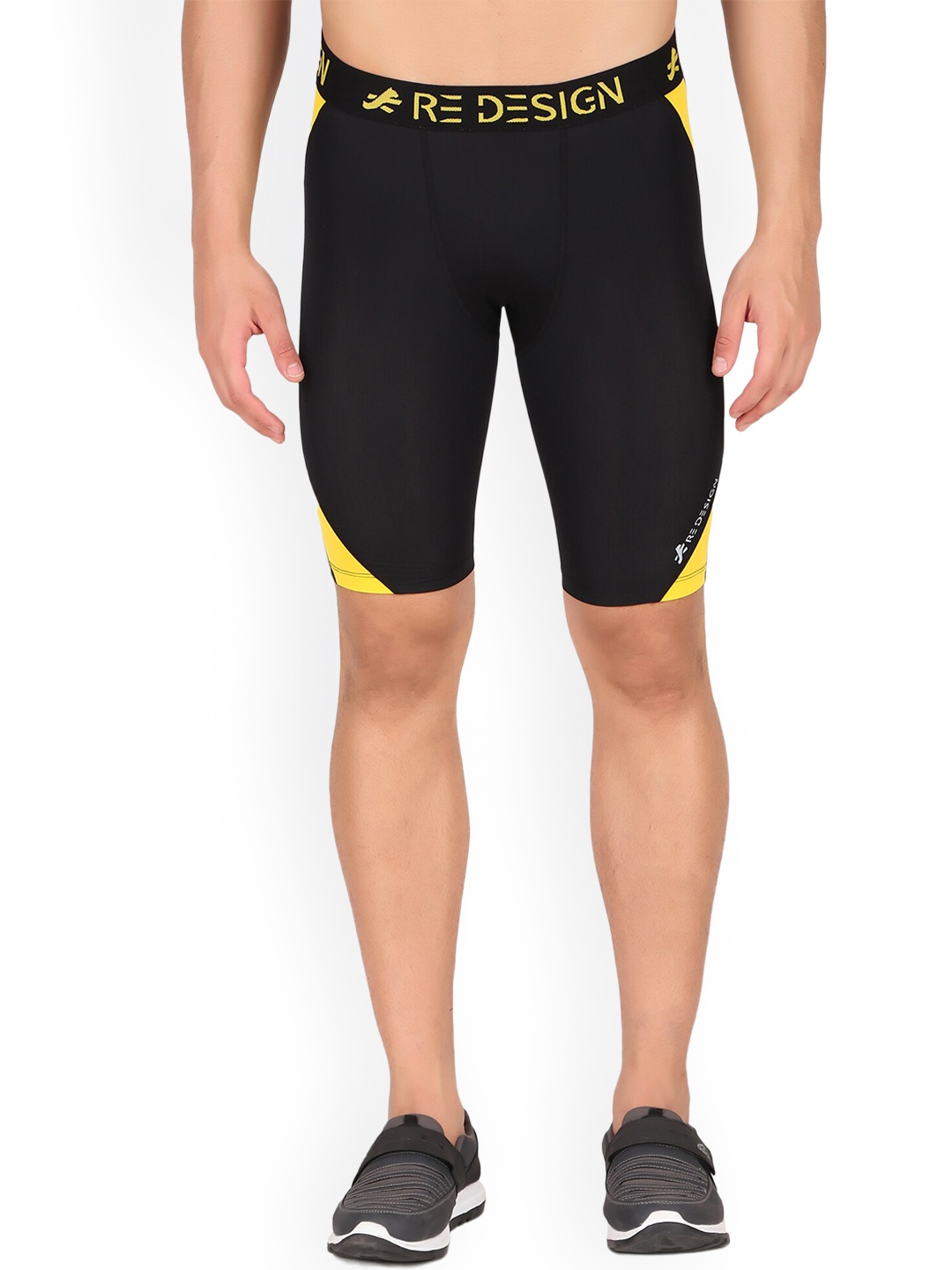 REDESIGN Men Rapid-Dry Skinny Fit Running Sports Shorts, Black