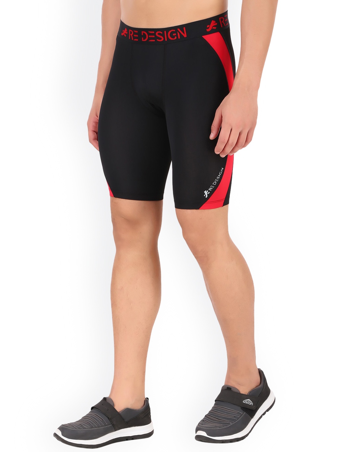 REDESIGN Men Rapid-Dry Skinny Fit Running Sports Shorts, Red