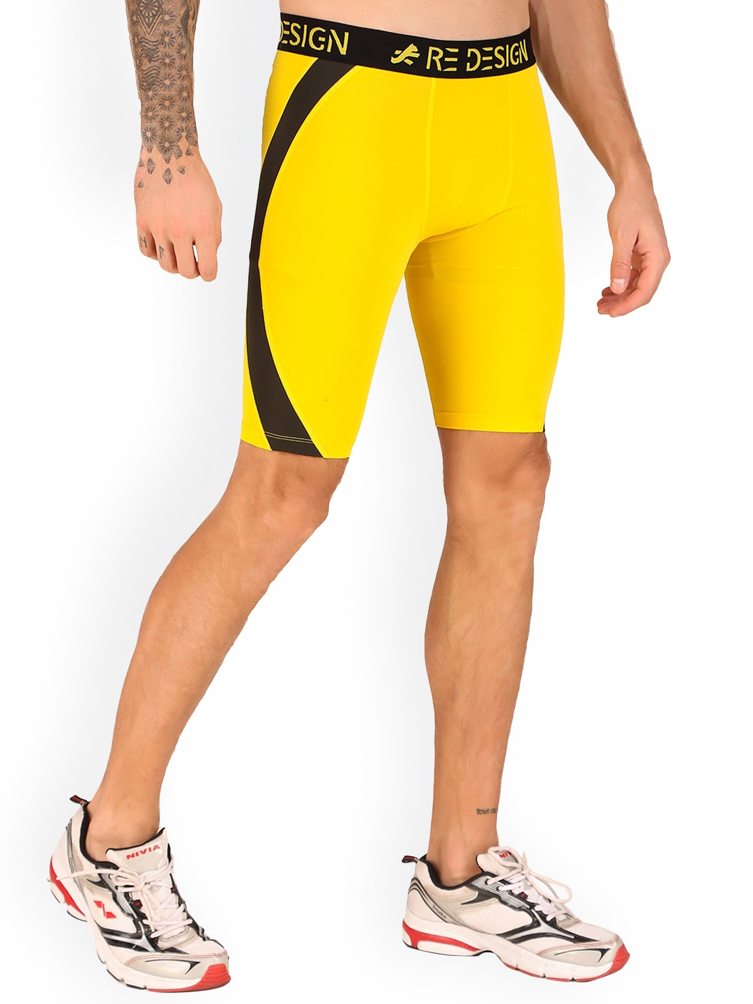 REDESIGN Men Rapid-Dry Skinny Fit Running Sports Shorts, Yellow