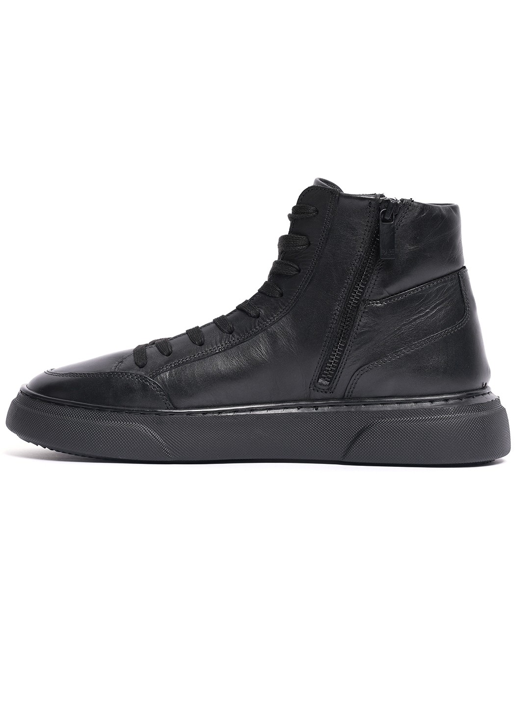 

RARE RABBIT Men Glen Mid Top Leather Sneakers, Black