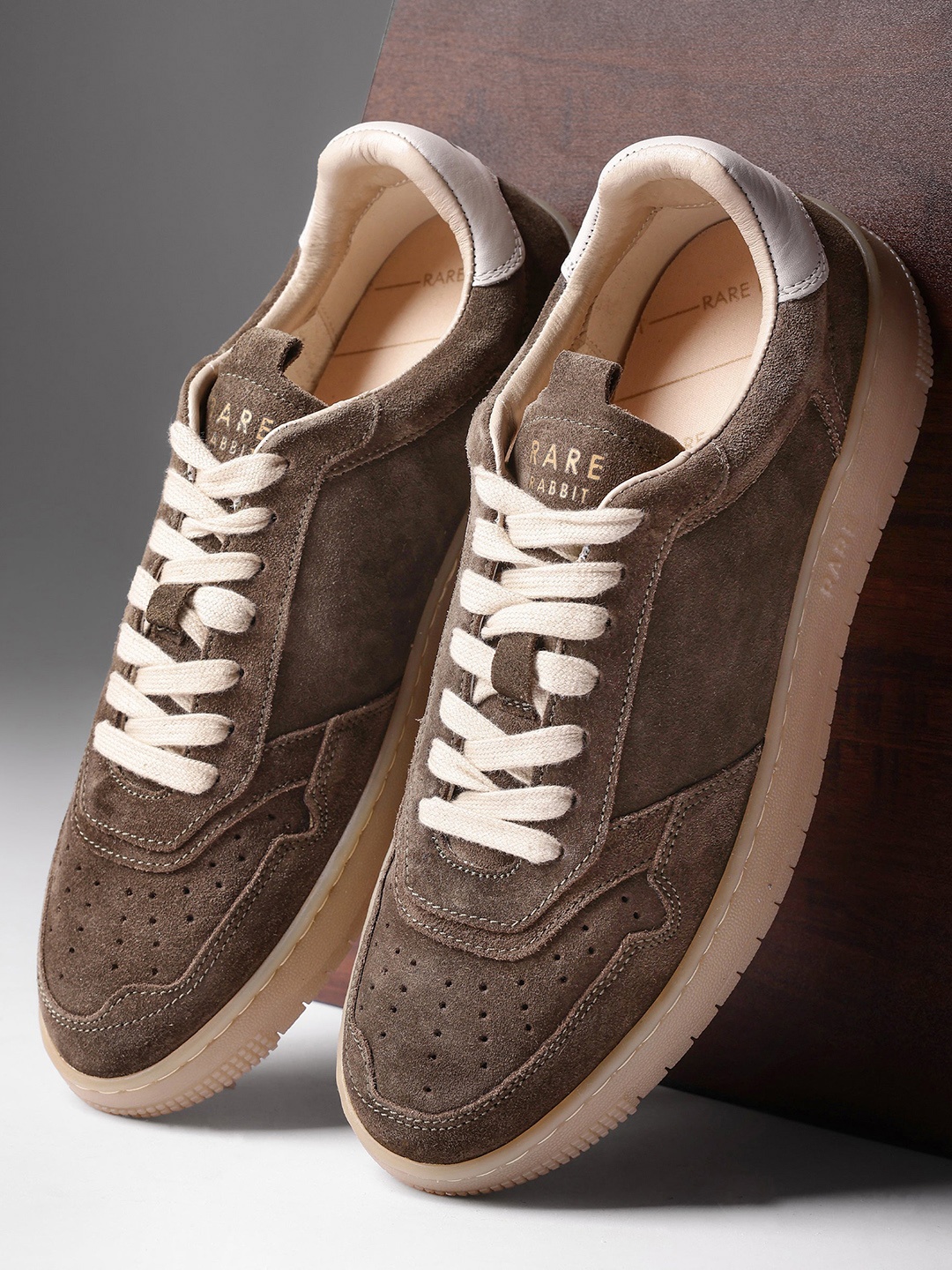 

RARE RABBIT Men Woolton Perforated Suede Sneakers, Olive