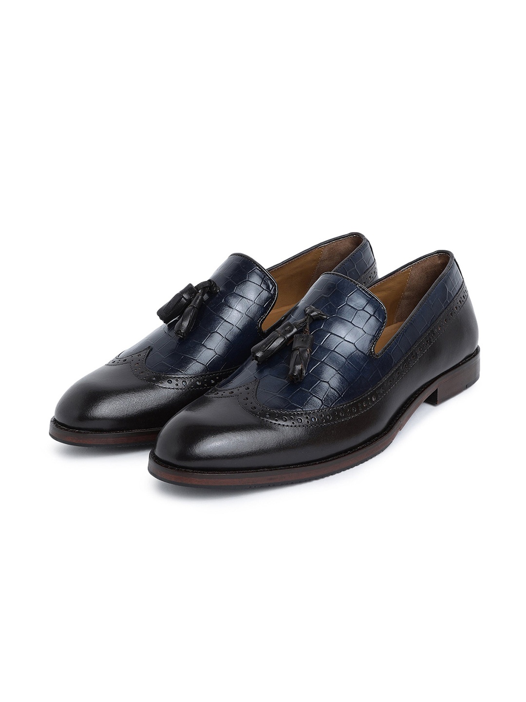 

RARE RABBIT Men Loyang Primary Textured Leather Formal Loafers, Navy blue