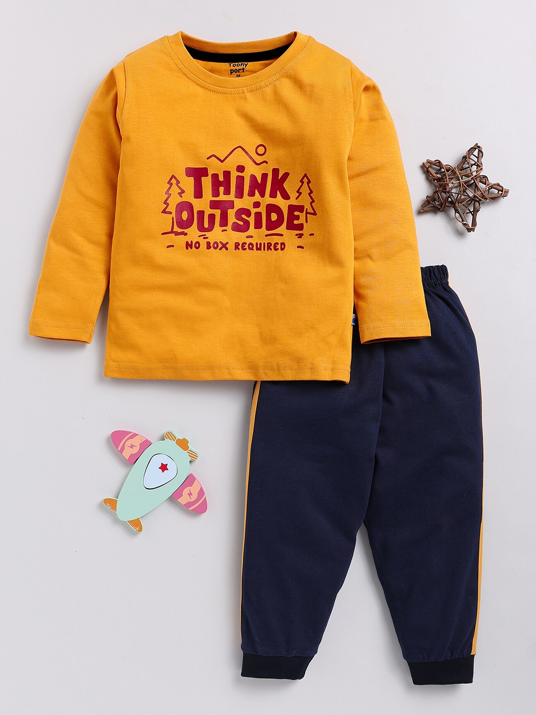 

Toonyport Boys Printed Pure Cotton T-shirt With Trousers, Mustard