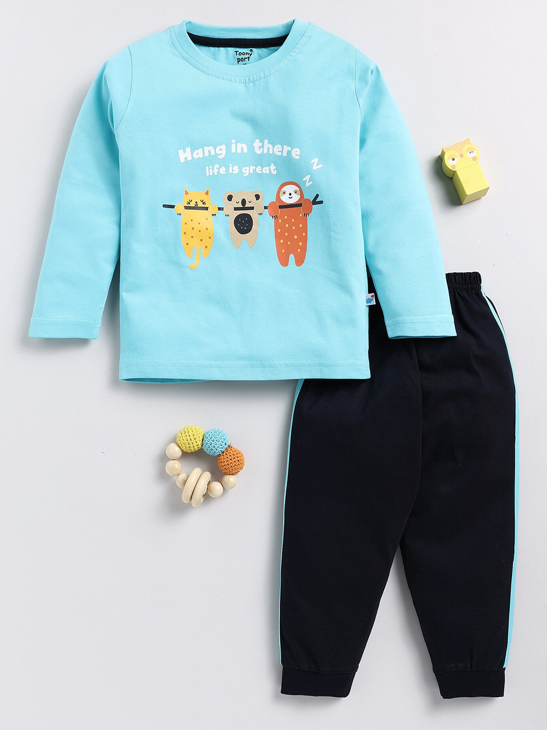 

Toonyport Boys Printed Pure Cotton T-shirt With Trousers, Blue