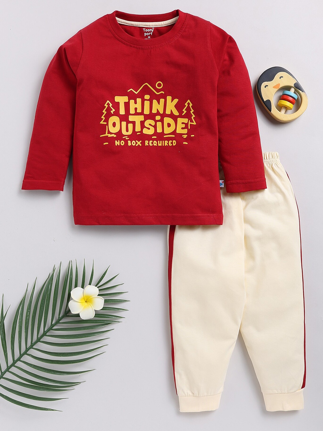 

Toonyport Boys Printed Pure Cotton T-shirt With Trousers, Maroon