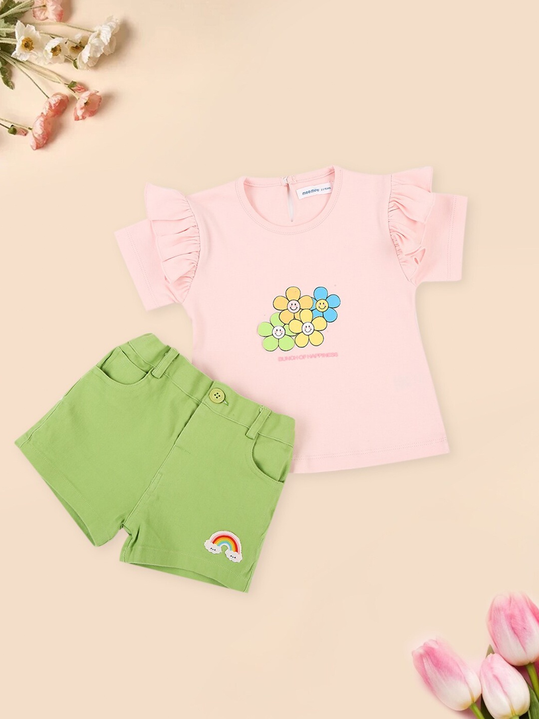 

MeeMee Girls Printed T-shirt with Shorts, Pink