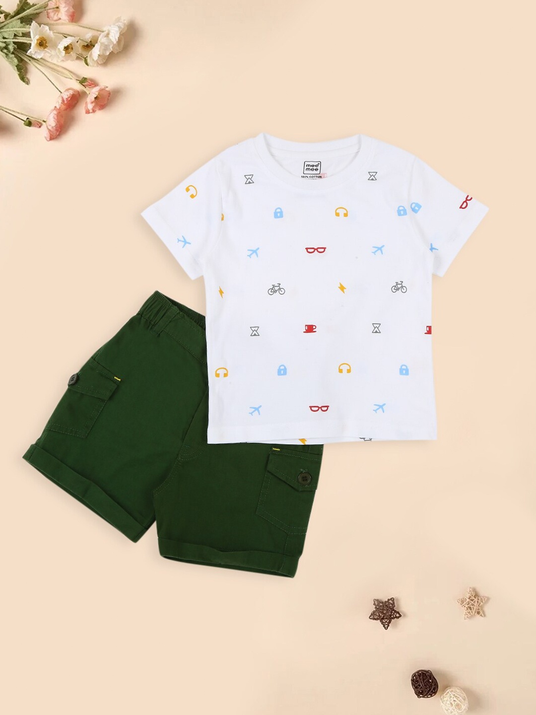 

MeeMee Boys Printed T-shirt with Shorts, Olive