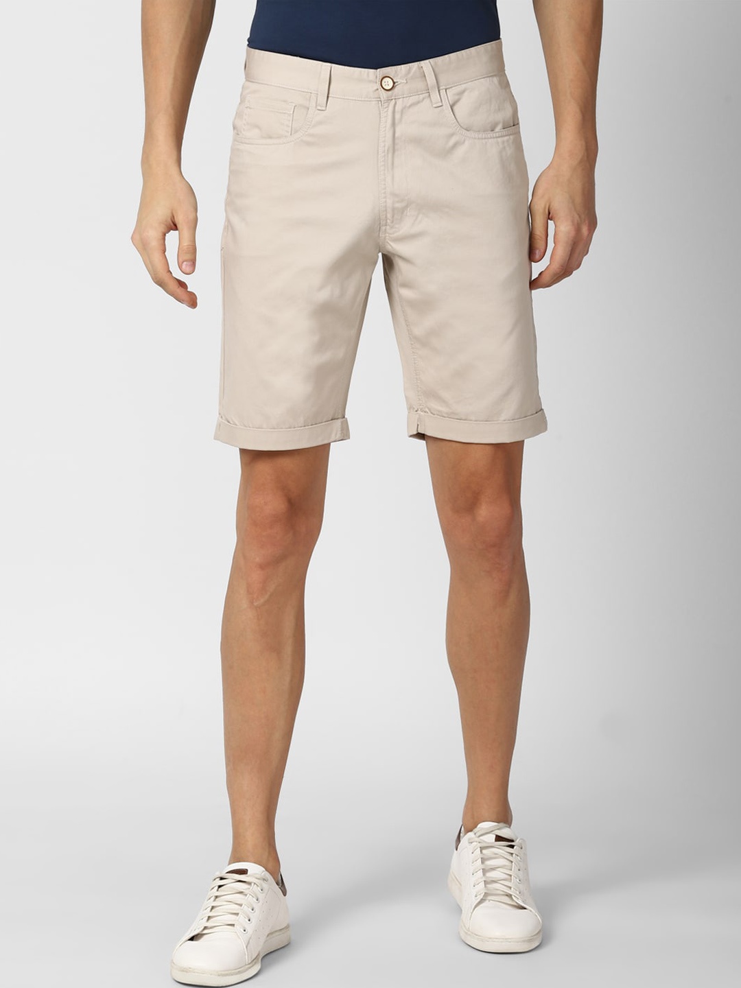 

PETER ENGLAND UNIVERSITY Men Mid-Rise Pure Cotton Chino Shorts, Beige