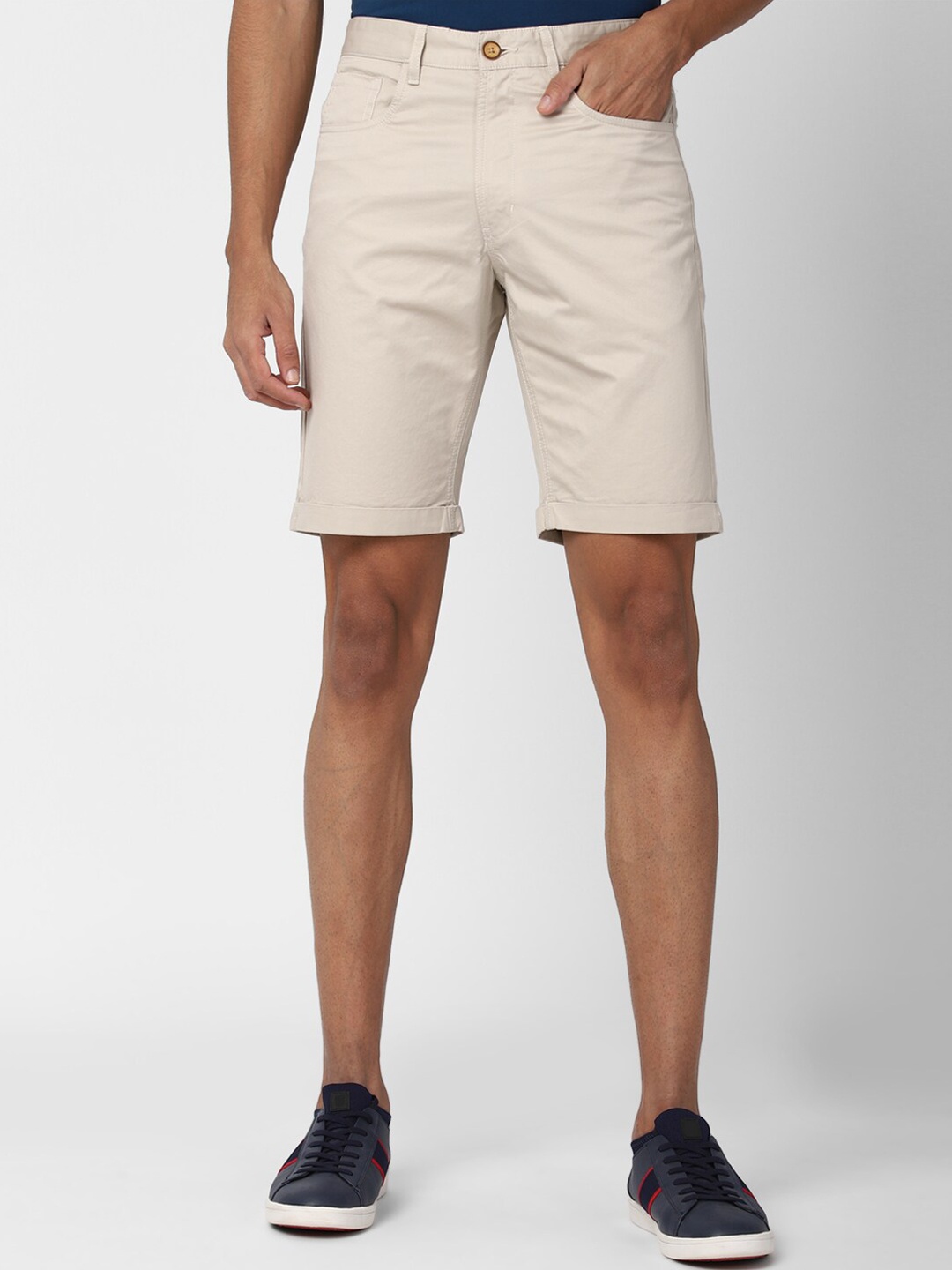 

PETER ENGLAND UNIVERSITY Men Mid Rise Pure Cotton Shorts, Beige