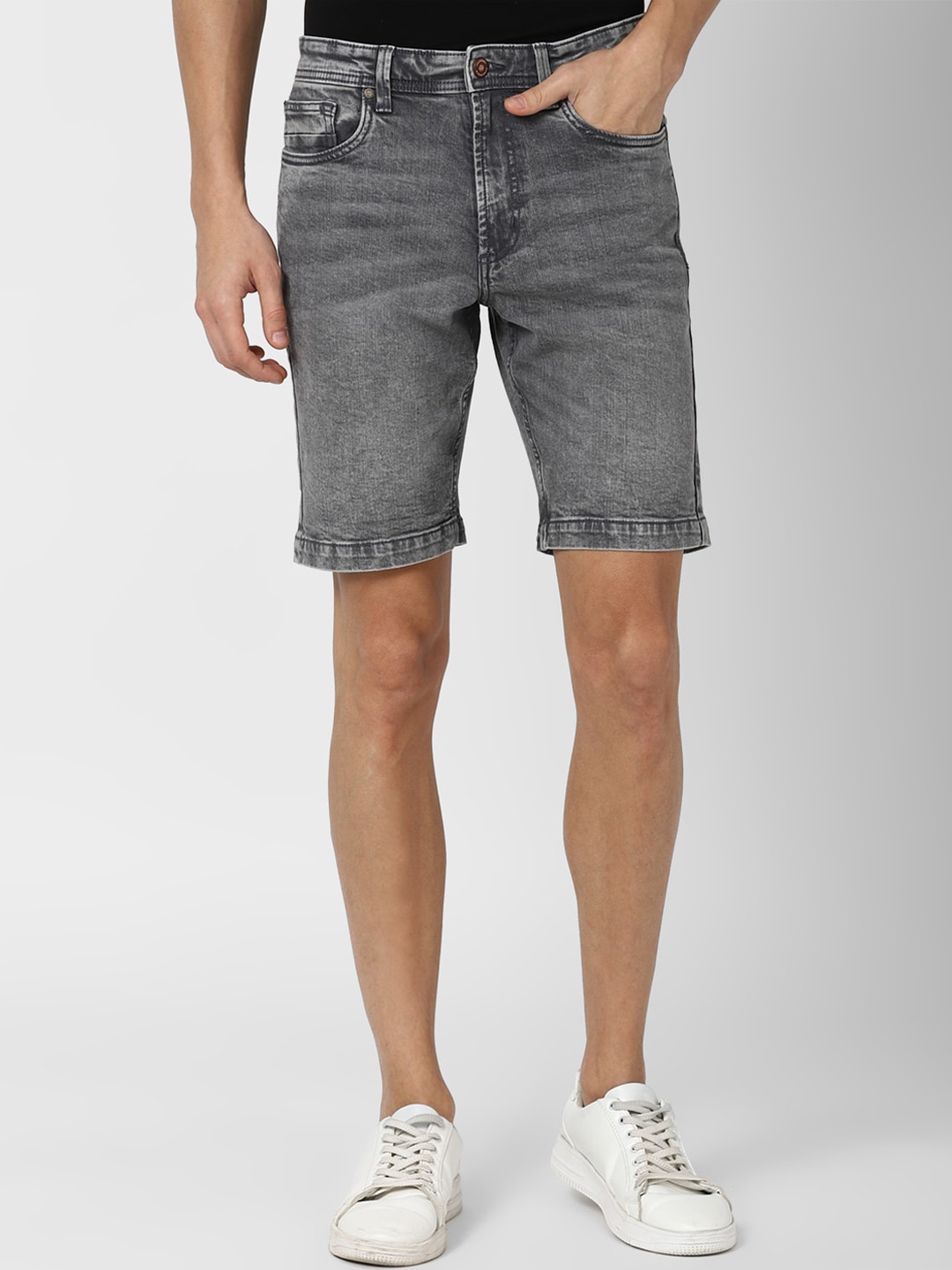 

PETER ENGLAND UNIVERSITY Men Mid-Rise Washed Denim Shorts, Grey
