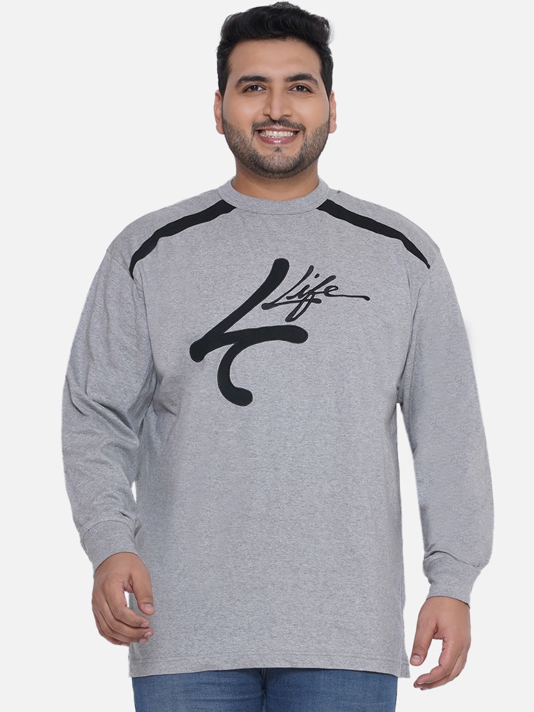 

Santonio Plus Size Graphic Printed Pure Cotton T-shirt, Grey