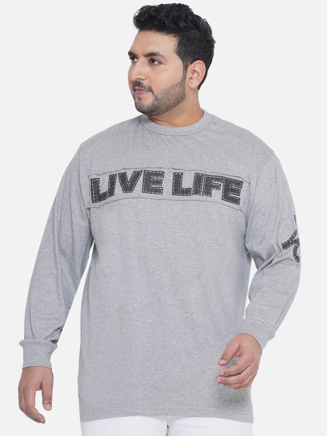 

Santonio Plus Size Typography Printed Pure Cotton T-shirt, Grey