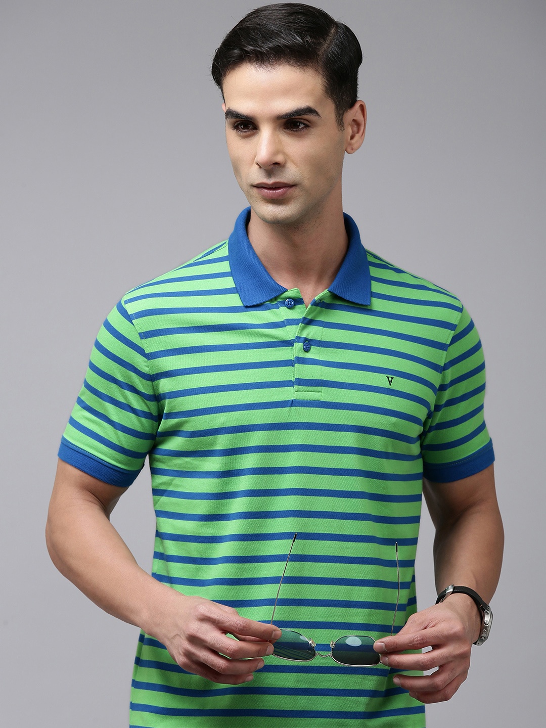 

Van Heusen Sport Striped Polo Collar Slim Fit Casual T-shirt, Green