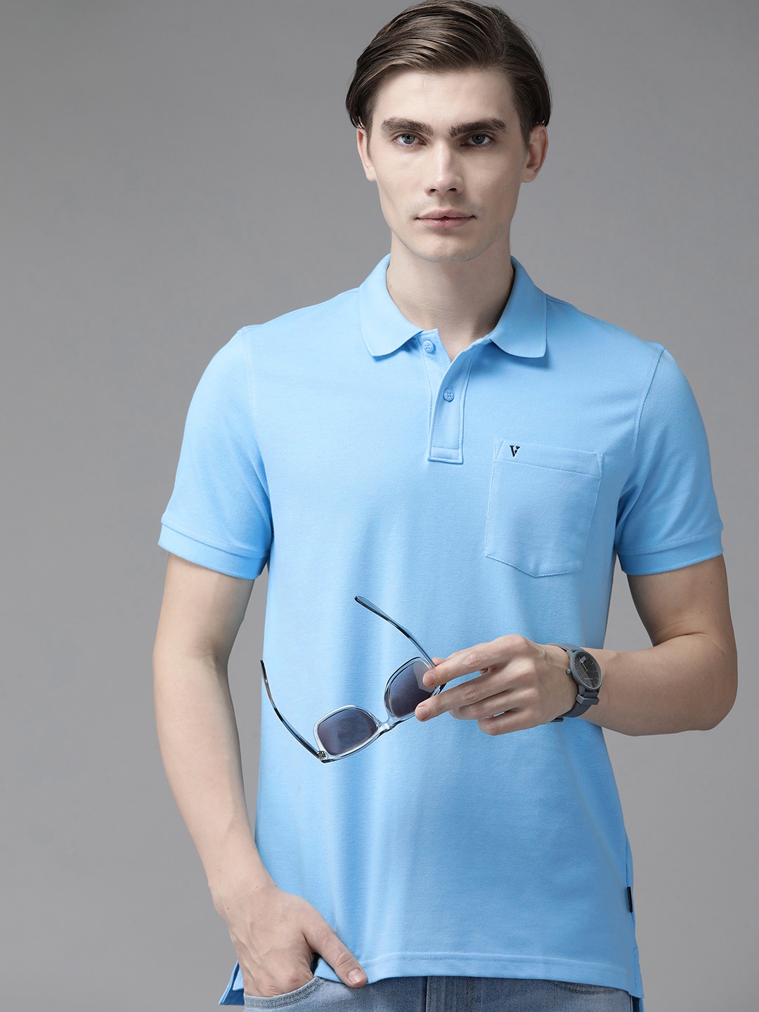 

Van Heusen Sport Solid Chest Pocket Detailed Polo Collar T-shirt, Blue