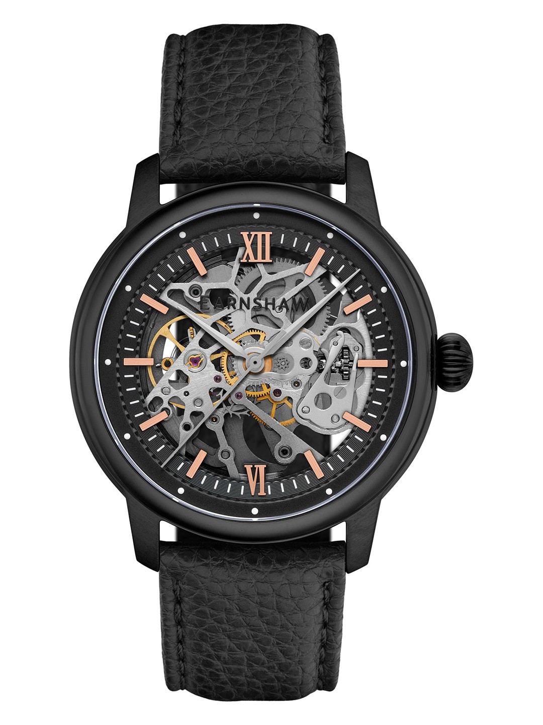 

EARNSHAW Men Skeleton Leather Straps Digital Automatic Motion Powered Watch-ES-8290-06, Black