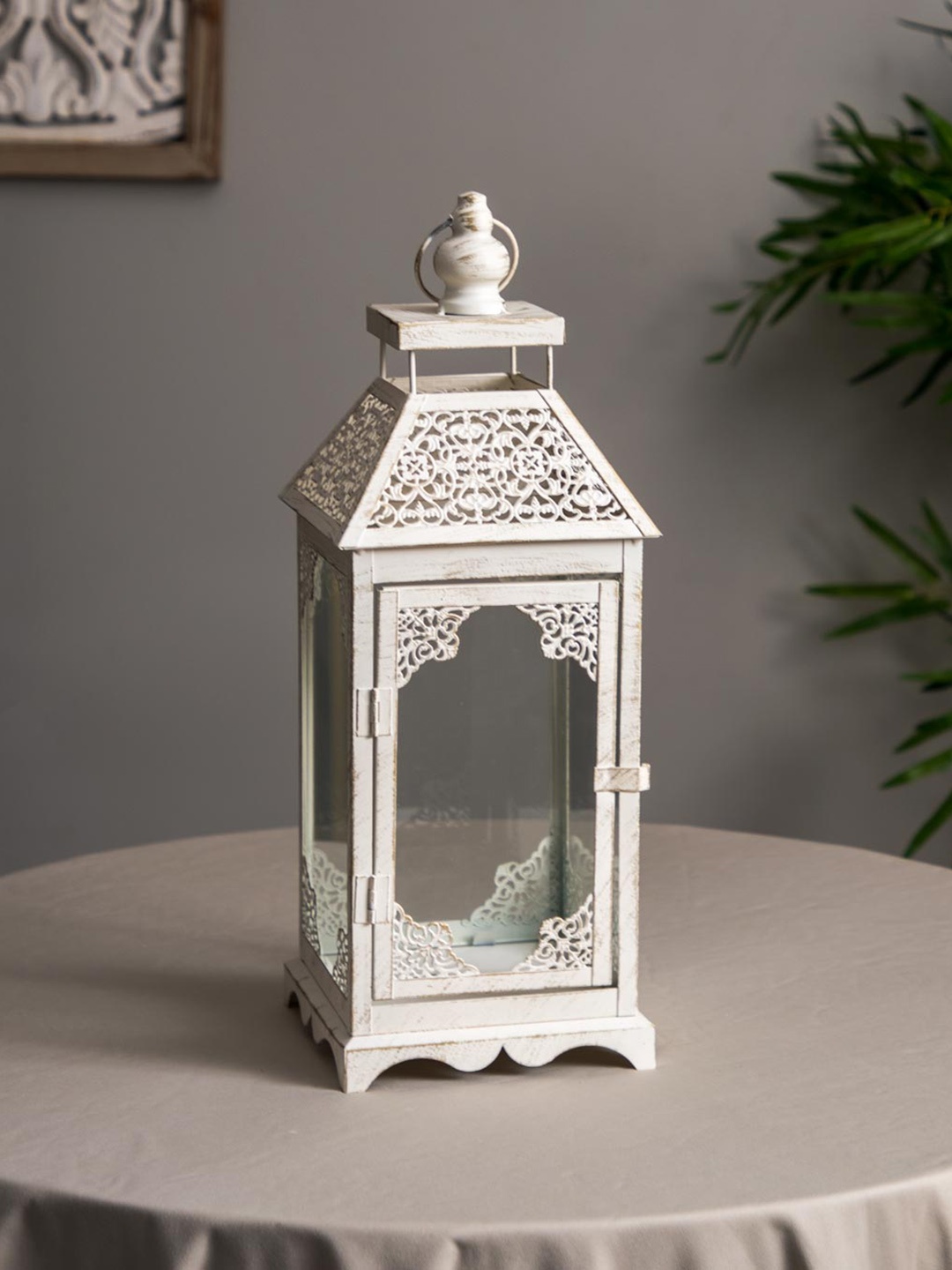 

THEDECORKART Off White Wood Lantern Tealight Candle Holder