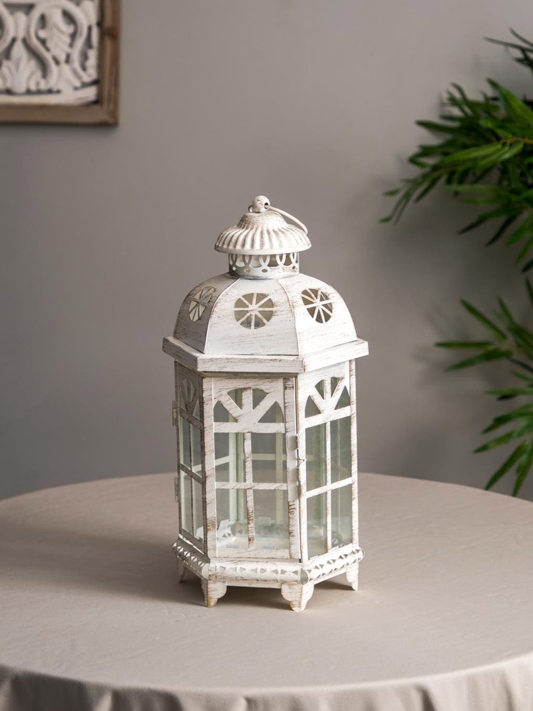 

THEDECORKART White Wood Lantern Tealight Candle Holder